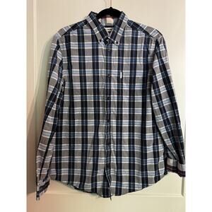 Ben Sherman Large Striped Long Sleeve Collared Shirt Plaid Blue Work Button Down